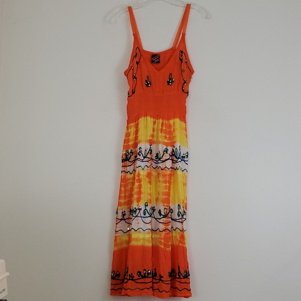 California Breeze Embroidered Tie Dyed Dress M